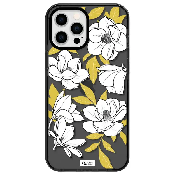 White Quince Flower Apple iPhone 12 pro max impact Smoke Black Case