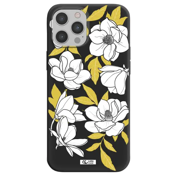 White Quince Flower Apple iPhone 12 pro max Silicone black Case
