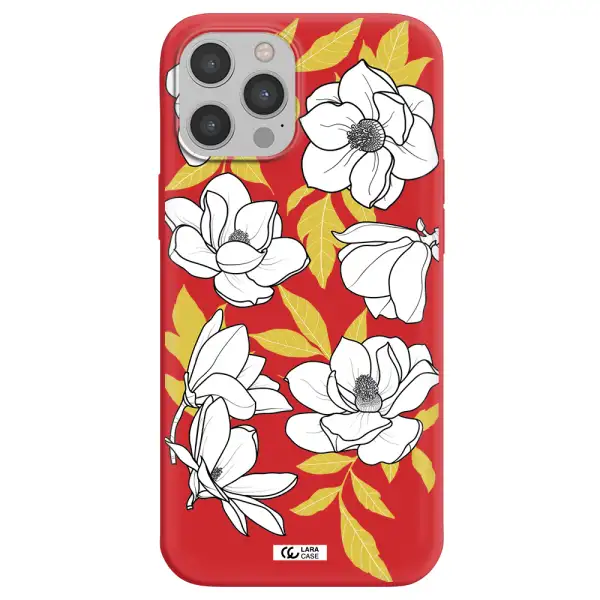 White Quince Flower Apple iPhone 12 pro Silicone Imperial Red Case
