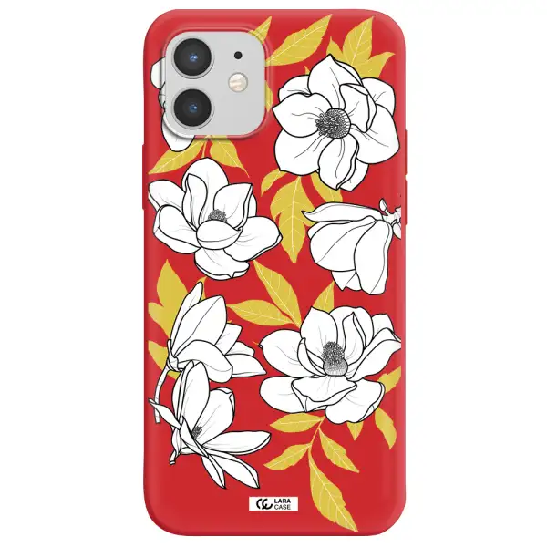 White Quince Flower Apple iPhone 12 Silicone Imperial Red Case