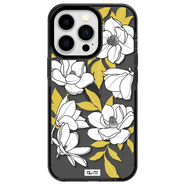 White Quince Flower Apple iPhone 13 Pro impact Smoke Black Case