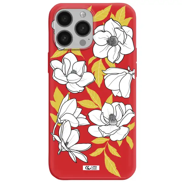 White Quince Flower Apple iPhone 13 Pro Silicone Imperial Red Case