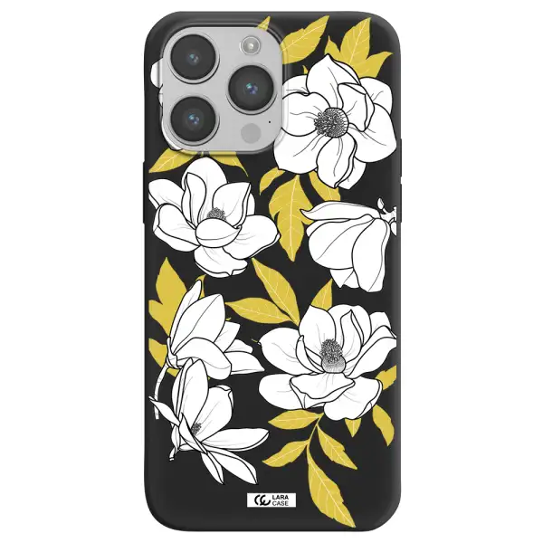 White Quince Flower Apple iPhone 14 pro max Silicone black Case