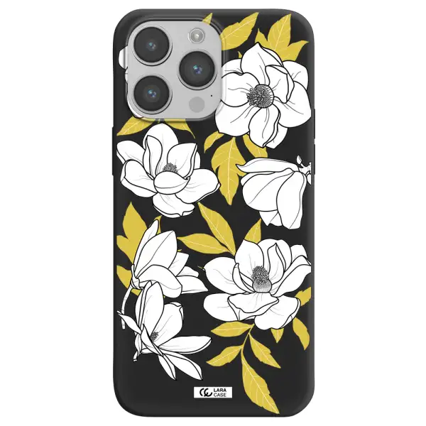 White Quince Flower Apple iPhone 14 pro Silicone black Case