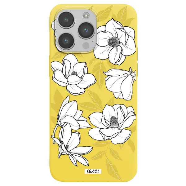 White Quince Flower Apple iPhone 14 pro Silicone canary yellow Case