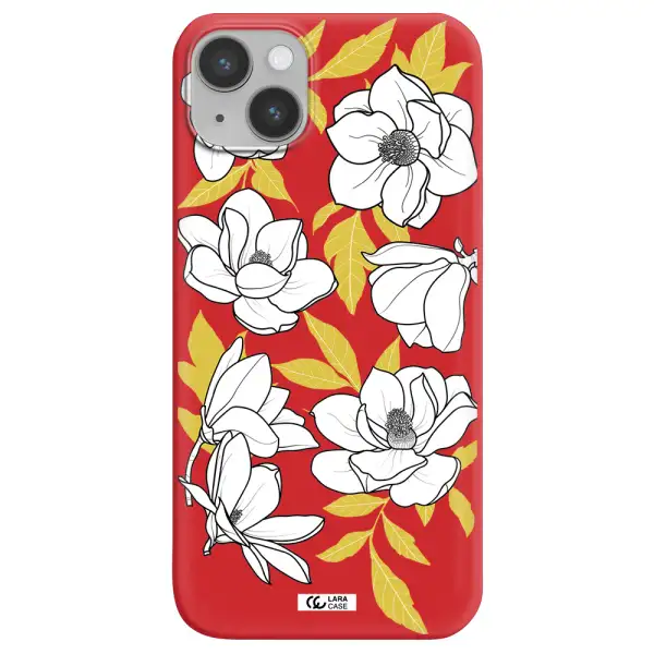 White Quince Flower Apple iPhone 14 Silicone Imperial Red Case