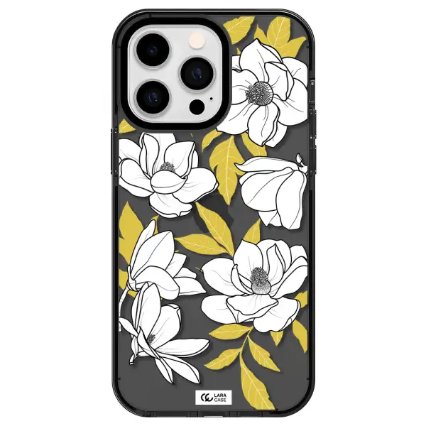 White Quince Flower Apple iPhone 15 Pro impact Smoke Black Case