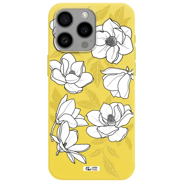White Quince Flower Apple Iphone 15 Pro max Silicone canary yellow Case