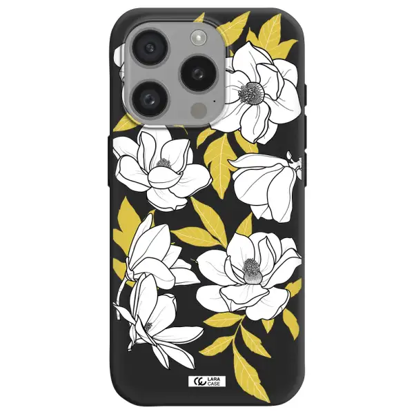 White Quince Flower Apple Iphone 15 Pro Silicone Black Case