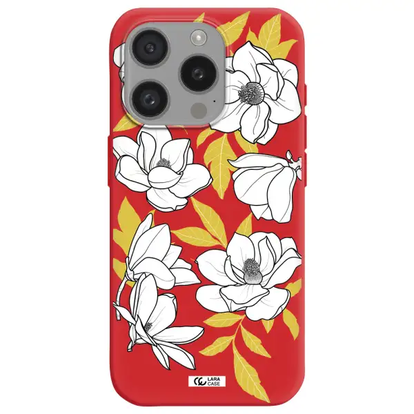 White Quince Flower Apple Iphone 15 Pro Silicone Imperial Red Case