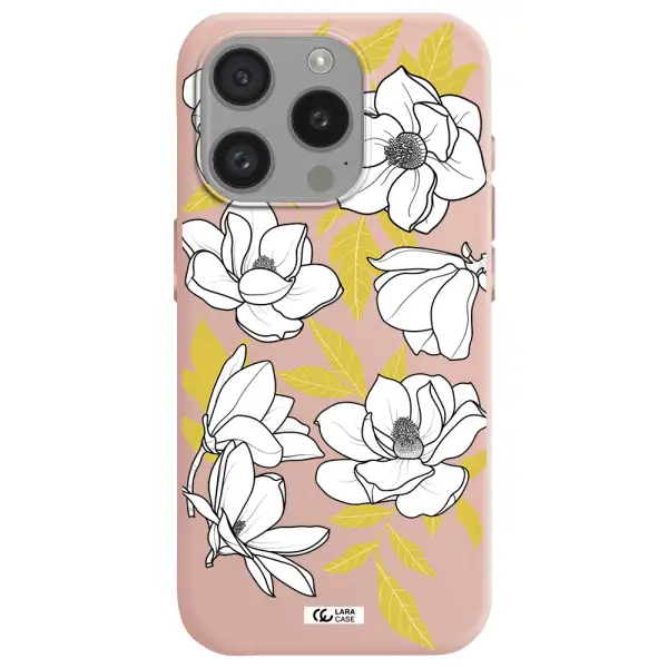 White Quince Flower Apple Iphone 15 Pro Silicone Pastel Pink Case