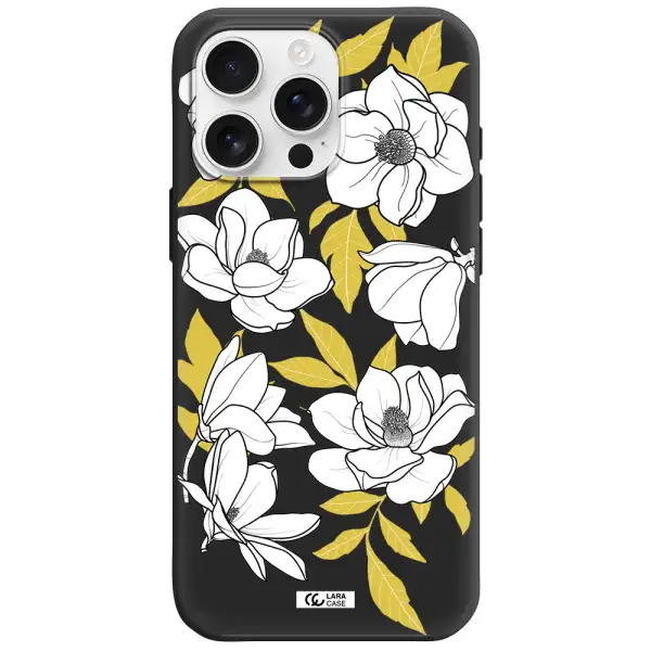 White Quince Flower Apple Iphone 16 Pro Max Silicone Black Case