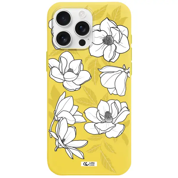 White Quince Flower Apple Iphone 16 Pro Max Silicone Canary Yellow Case