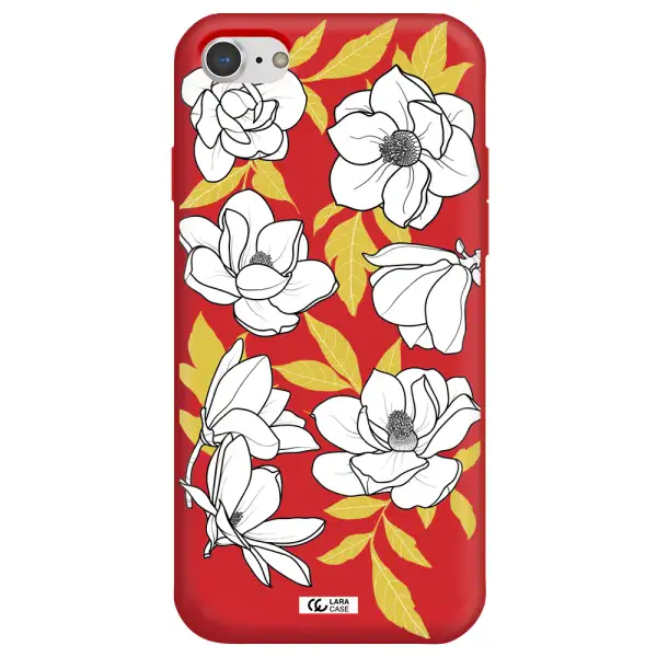 White Quince Flower Apple iPhone 8 Silicone Imperial Red Case