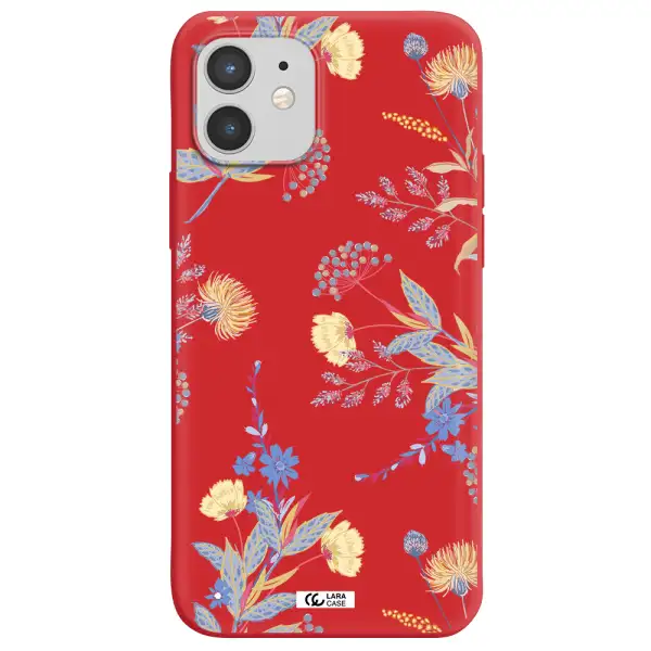 Pastel Fall Flowers Apple iPhone 12 mini Silicone Imperial Red Case