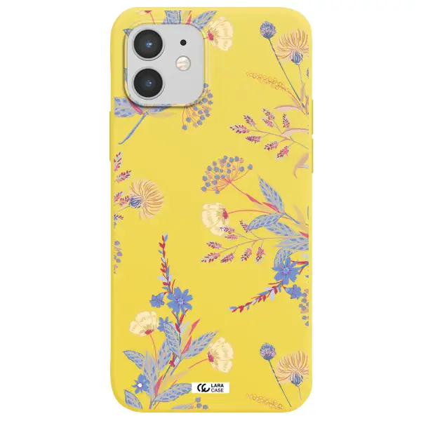 Pastel Fall Flowers Apple iPhone 12 Silicone canary yellow Case