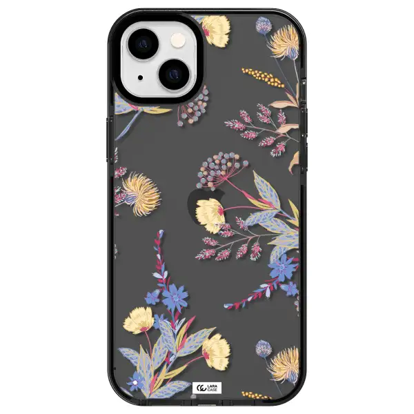 Pastel Fall Flowers Apple iPhone 14 plus impact Smoke Black Case
