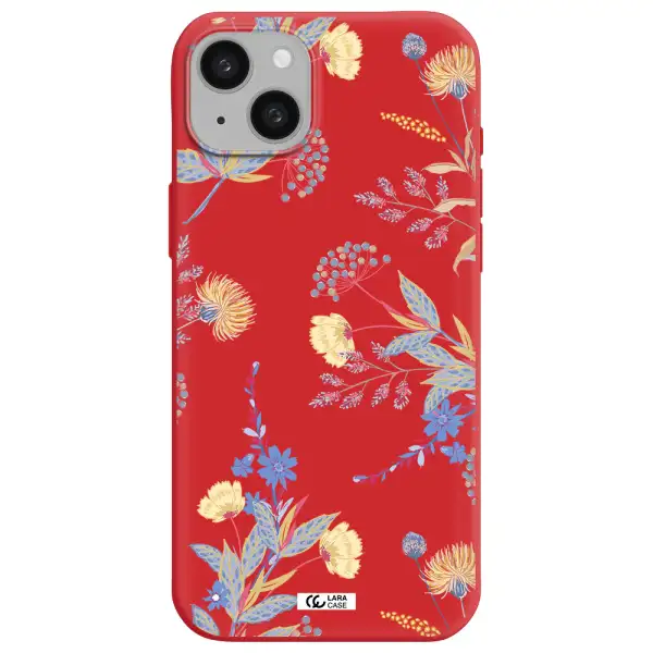 Pastel Fall Flowers Apple iphone 15 plus Silicone Imperial Red Case