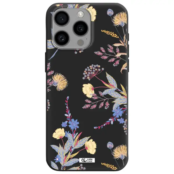 Pastel Fall Flowers Apple Iphone 15 Pro max Silicone black Case