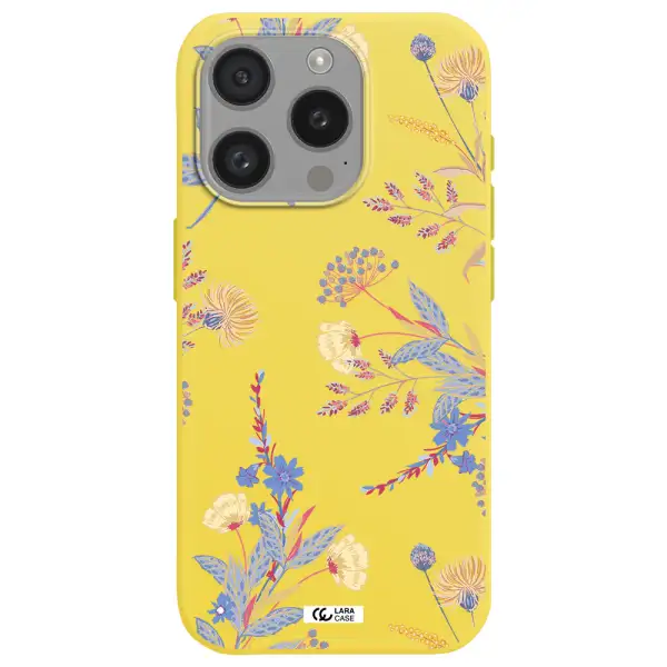 Pastel Fall Flowers Apple Iphone 15 Pro Silicone Canary Yellow Case