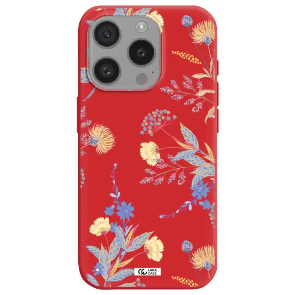 Pastel Fall Flowers Apple Iphone 15 Pro Silicone Imperial Red Case