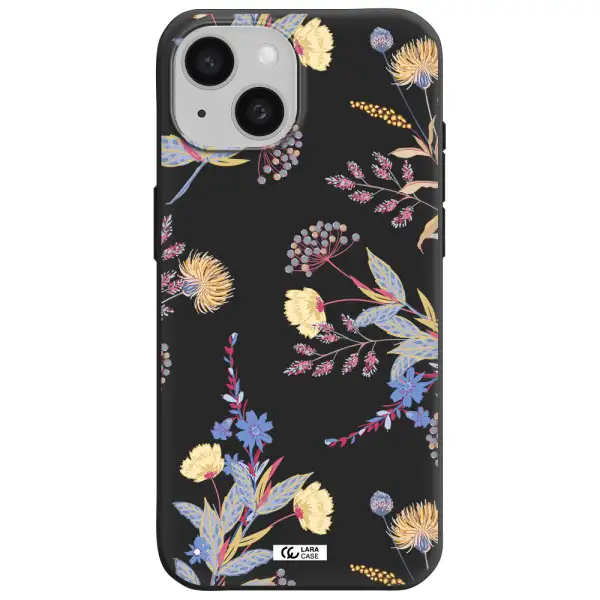 Pastel Fall Flowers Apple iPhone 15 Silicone black Case