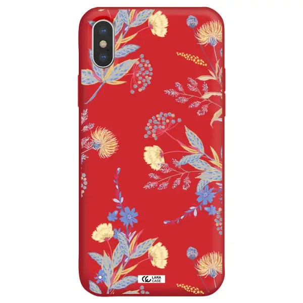 Pastel Fall Flowers Apple iPhone X Silicone Imperial Red Case