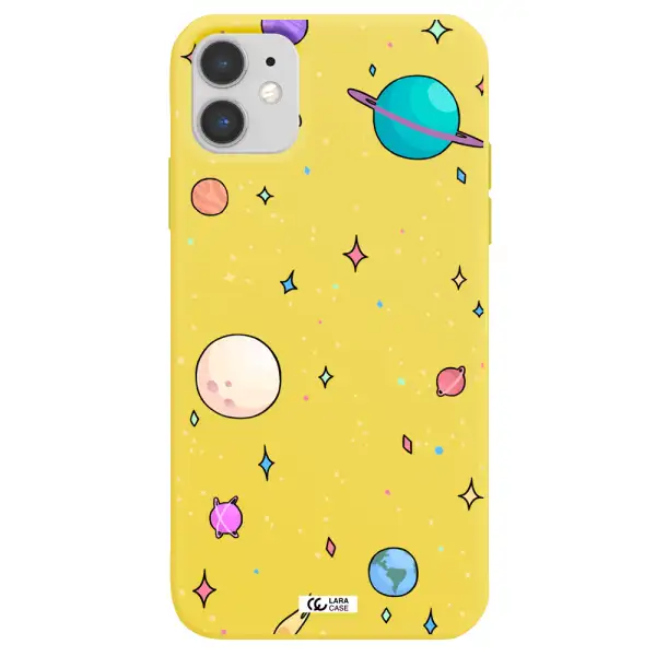 Solar System Print Apple iPhone 11 Silicone canary yellow Case
