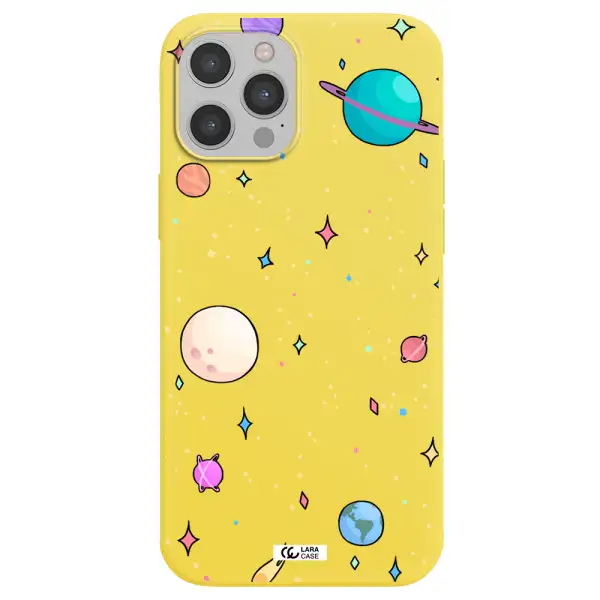 Solar System Print Apple iPhone 12 pro max Silicone canary yellow Case