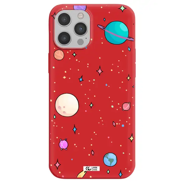Solar System Print Apple iPhone 12 pro max Silicone Imperial Red Case