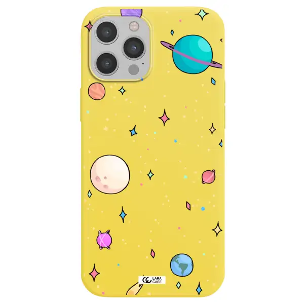 Solar System Print Apple iPhone 12 pro Silicone canary yellow Case