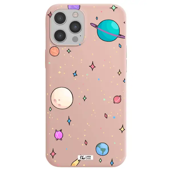 Solar System Print Apple iPhone 12 pro Silicone pastel pink Case
