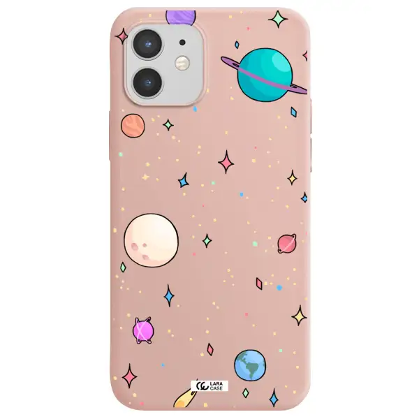 Solar System Print Apple iPhone 12 Silicone pastel pink Case