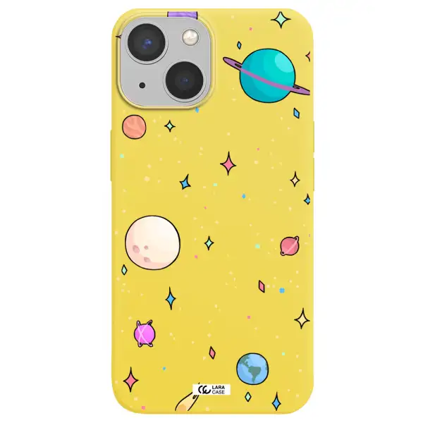 Solar System Print Apple iPhone 13 mini Silicone canary yellow Case