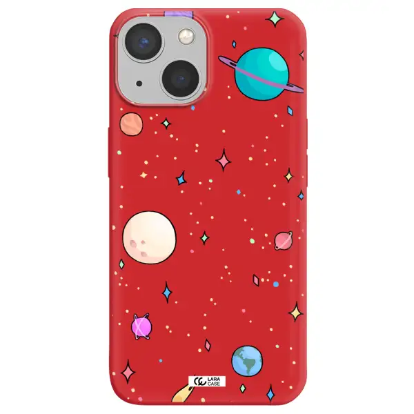 Solar System Print Apple iPhone 13 mini Silicone Imperial Red Case