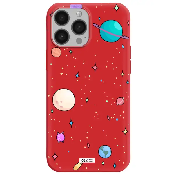 Solar System Print Apple iPhone 13 Pro Max Silicone Imperial Red Case
