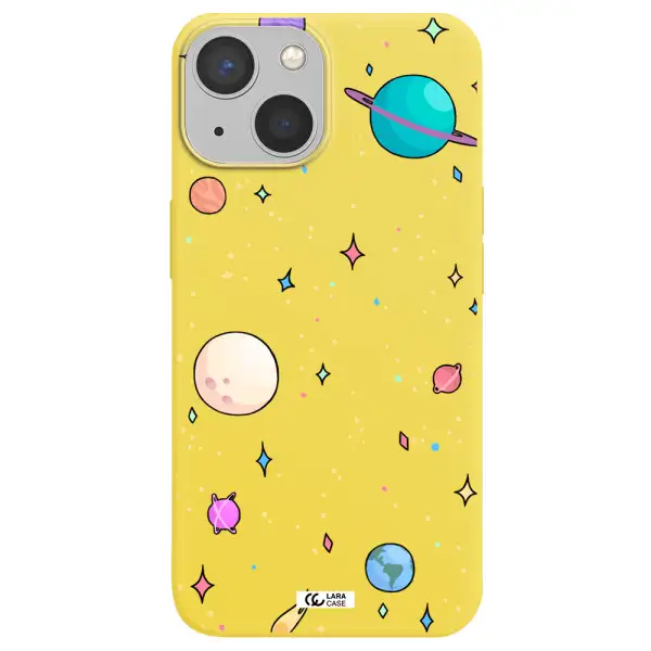 Solar System Print Apple iPhone 13 Silicone canary yellow Case