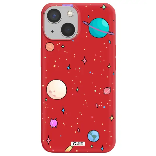 Solar System Print Apple iPhone 13 Silicone Imperial Red Case