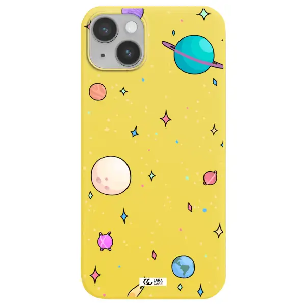 Solar System Print Apple iPhone 14 plus Silicone canary yellow Case