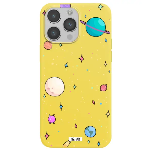 Solar System Print Apple iPhone 14 pro max Silicone canary yellow Case