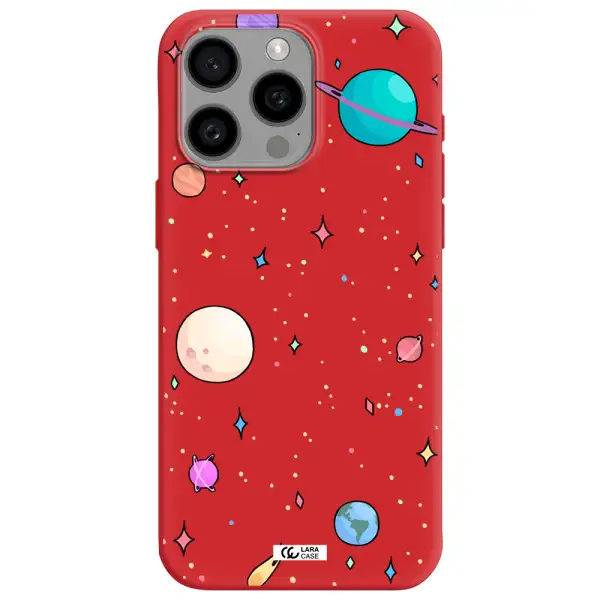 Solar System Print Apple Iphone 15 Pro Max Silicone Imperial Red Case