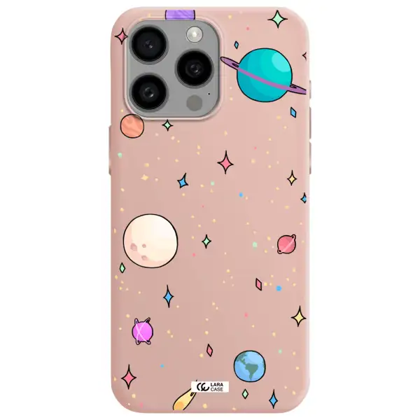 Solar System Print Apple Iphone 15 Pro max Silicone pastel pink Case