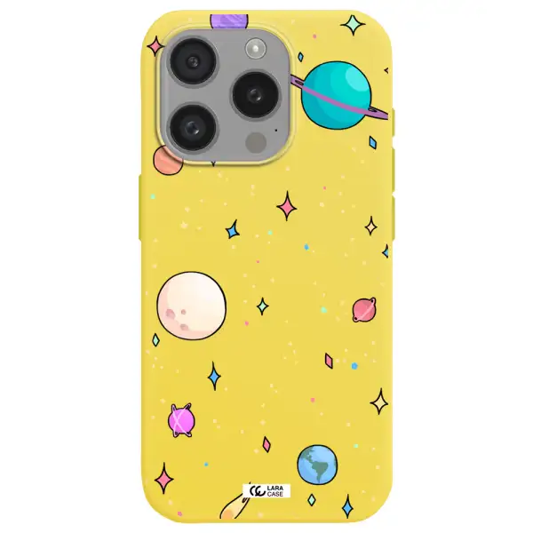 Solar System Print Apple Iphone 15 Pro Silicone Canary Yellow Case