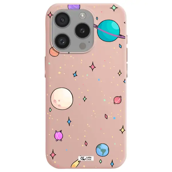 Solar System Print Apple Iphone 15 Pro Silicone Pastel Pink Case