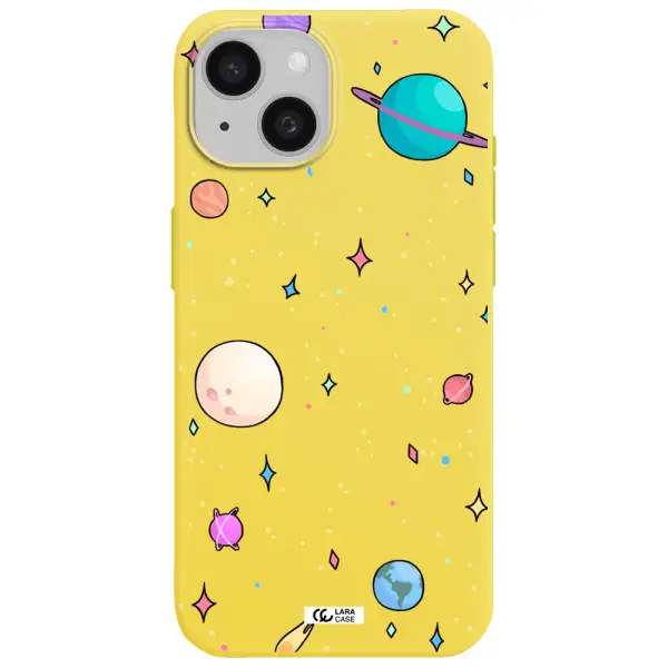 Solar System Print Apple iPhone 15 Silicone canary yellow Case