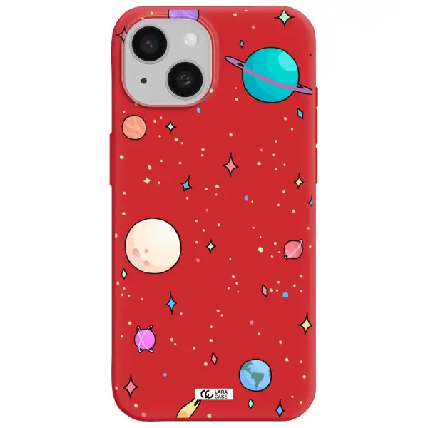 Solar System Print Apple Iphone 15 Silicone Imperial Red Case