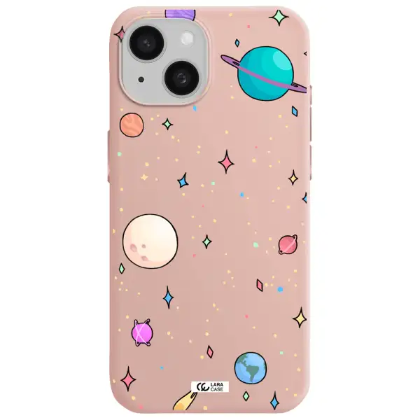 Solar System Print Apple Iphone 15 Silicone Pastel Pink Case