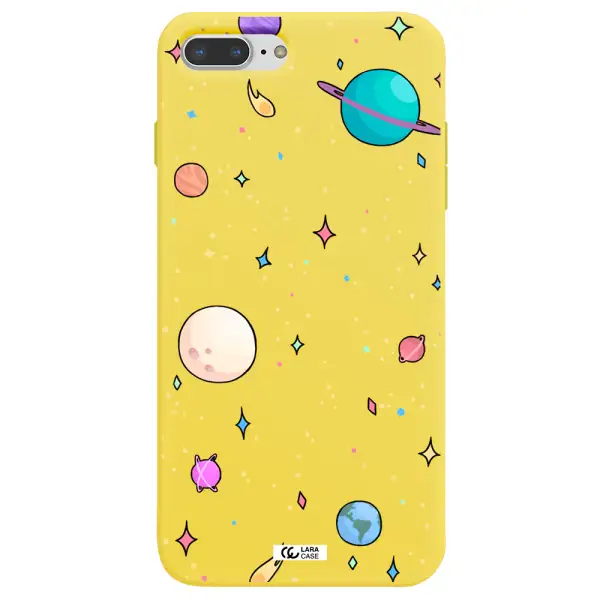 Solar System Print Apple iPhone 8 plus Silicone canary yellow Case