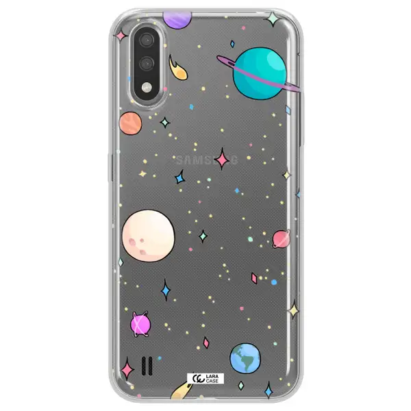 Solar System Print Samsung A01 Clear TPU Case