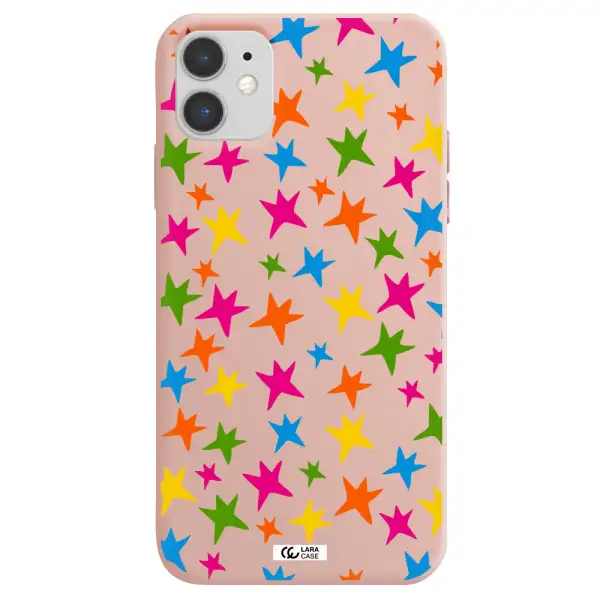Colorful Stars Apple iPhone 11 Silicone pastel pink Case